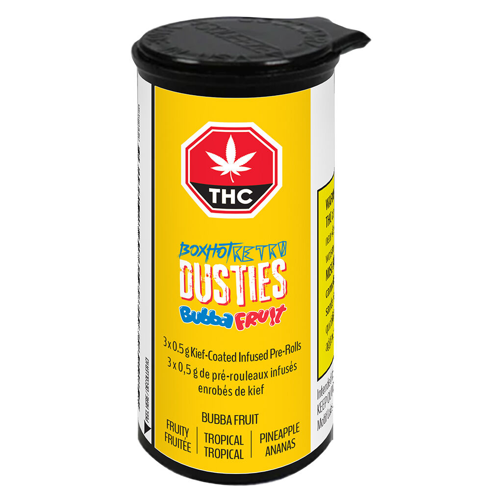 Box Hot-Dusties Retro Bubba Fruit Kief Infused pre roll