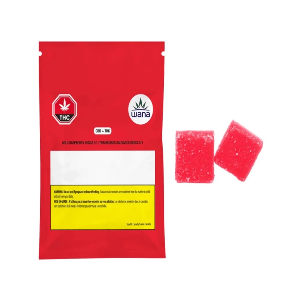 Wana-Wild Raspberry 5:1 CBD THC Indica chews